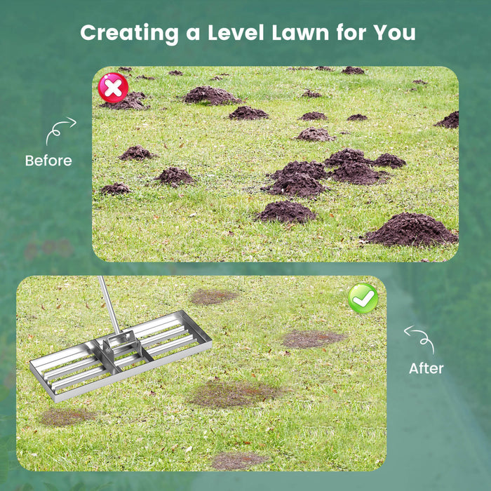 Costway Lawn Leveling Rake 30\" X 10\" Heavy Duty Level Lawn Tool For Garden Backyard/lawn Silver