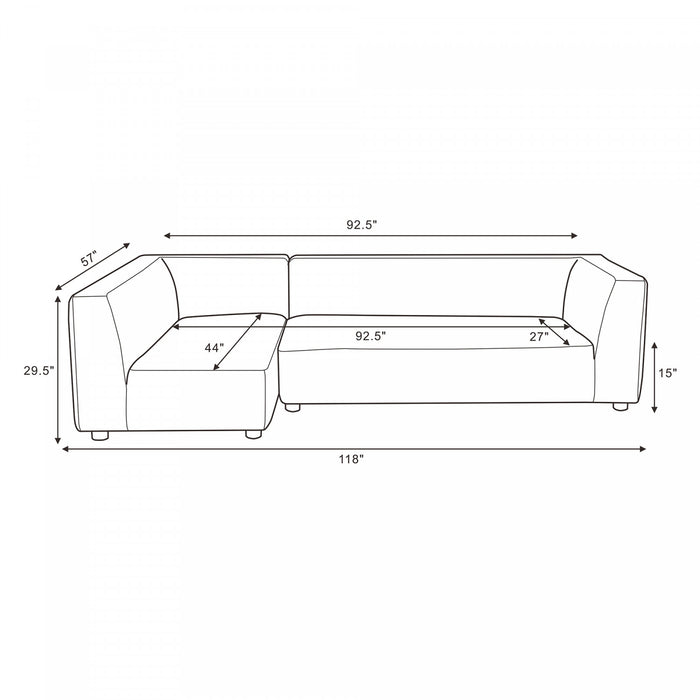 Lukas Contemporary Modern 118\" Left-Facing 2-Piece Sectional Sofa in Taupe