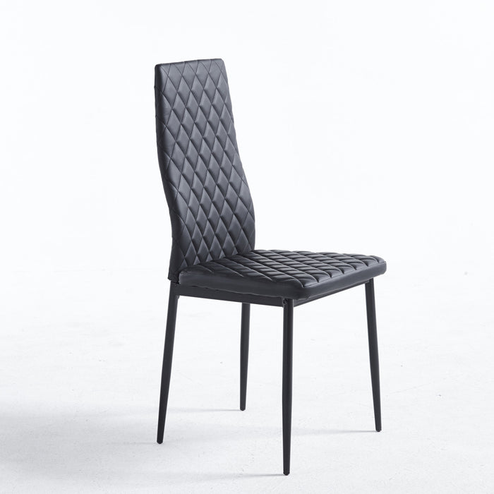 Ava Modern Diamond Grid Pattern Dining Chair Set (4-Pack) with Fireproof Leather and Metal Frame,Black