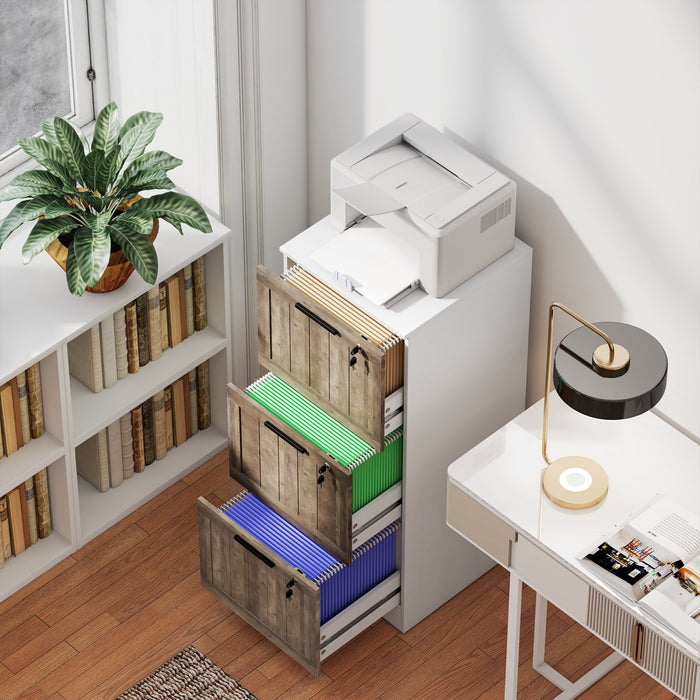 HOMCOM 3 Drawer File Cabinet with Lock Filing Cabinet for A4 Letter White