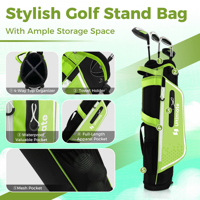 Ultimate Kids Golf Practice Set Junior Complete Golf Club Set For Kids Age 8-10 Years Old Green