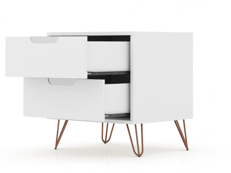 Rockefeller Mid-Century Modern 20\" Nightstand in White (2-Drawer) - Set of 2
