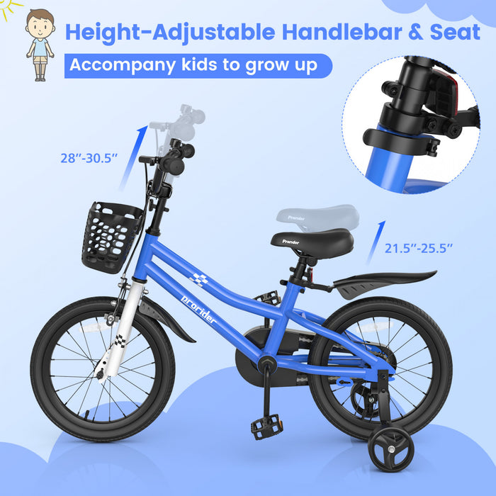 Costway 16\" Kid's Bike With Removable Training Wheels & Basket For 4-7 Years Old Blue