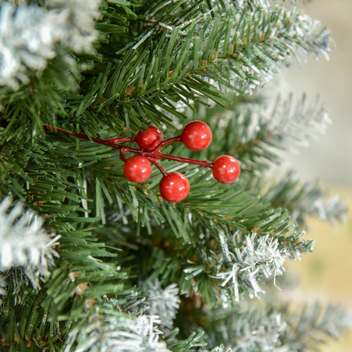 Homcom Flocked Pencil Christmas Tree With Red Berries, Pine Cones, Green