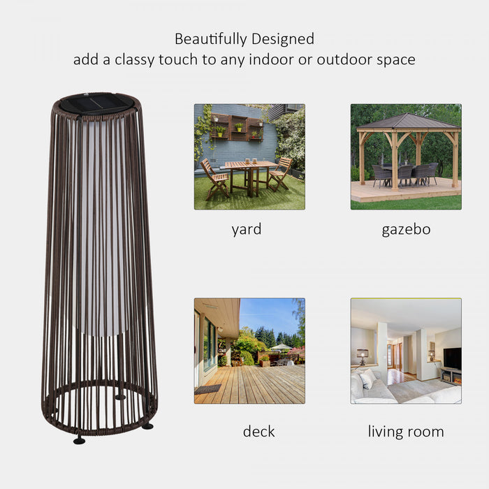 Outsunny Wicker Solar Floor Lamp, 24\" Solar Powered Outdoor Lamp with Auto On/Off LED Lights, IP44 Waterproof, Decorative Outdoor Lantern for Patio, Porch, Pathway, Brown