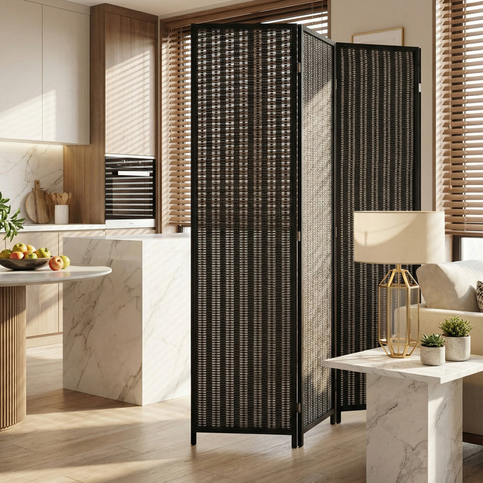 HOMCOM 3 Panel Room Divider with Handwoven Bamboo, Folding Privacy Screen