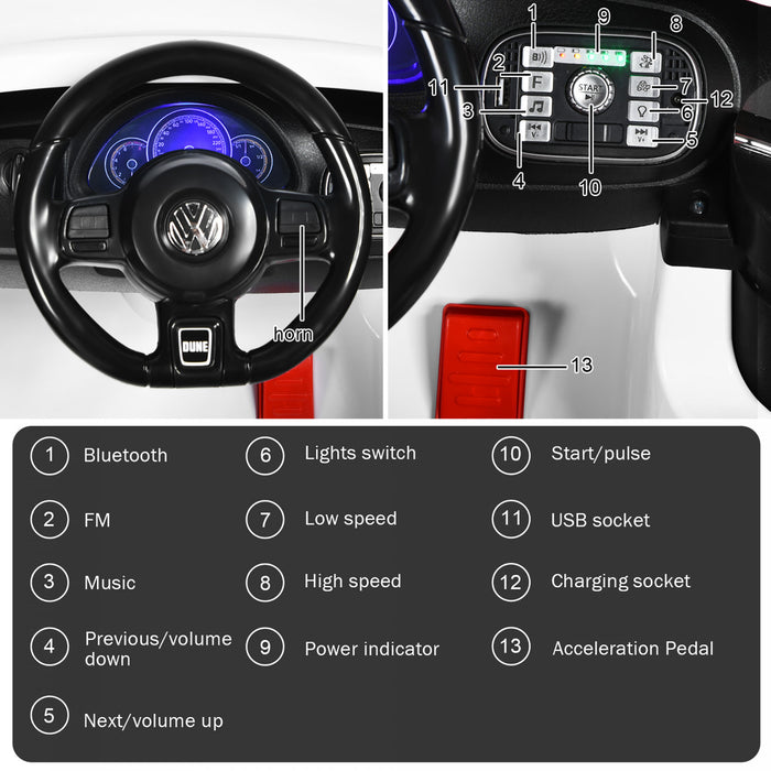 Costway 12v Kids Ride On Car Licensed Volkswagen Beetle W/ Remote Control & Music White