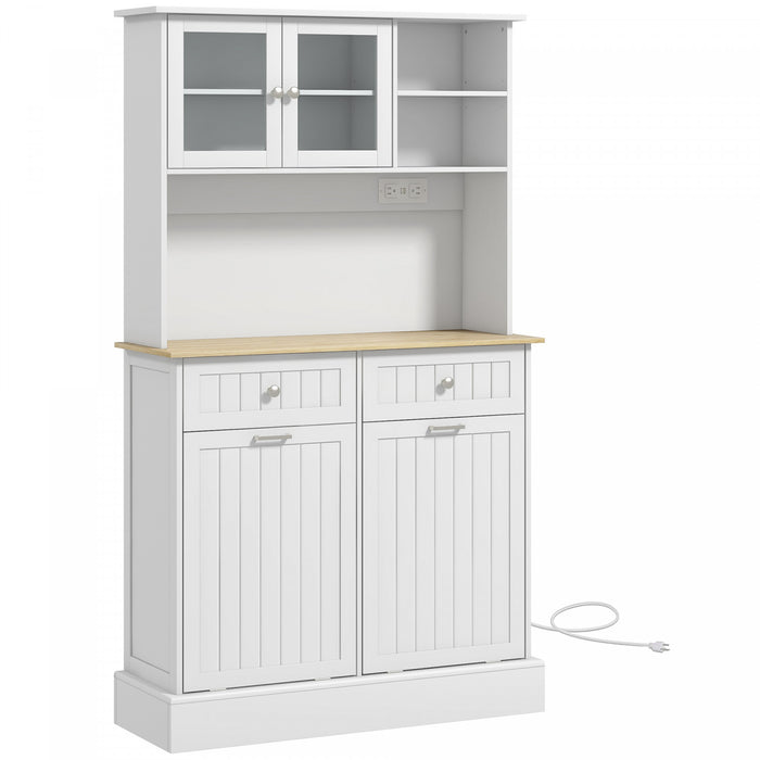 HOMCOM Kitchen Pantry Cabinet, Storage Cabinet w/ Charging Station, White