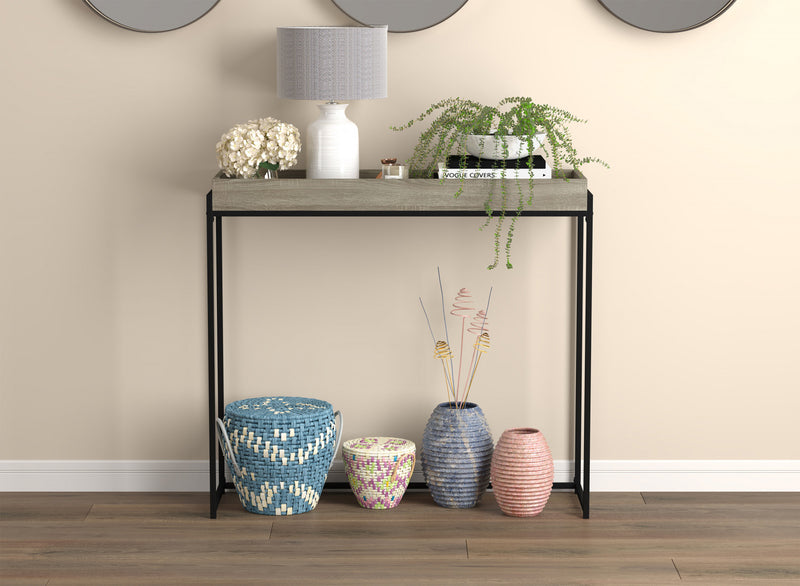 40” Modern Console Table With Sunkey Tray - Dark Taupe With Black Metal