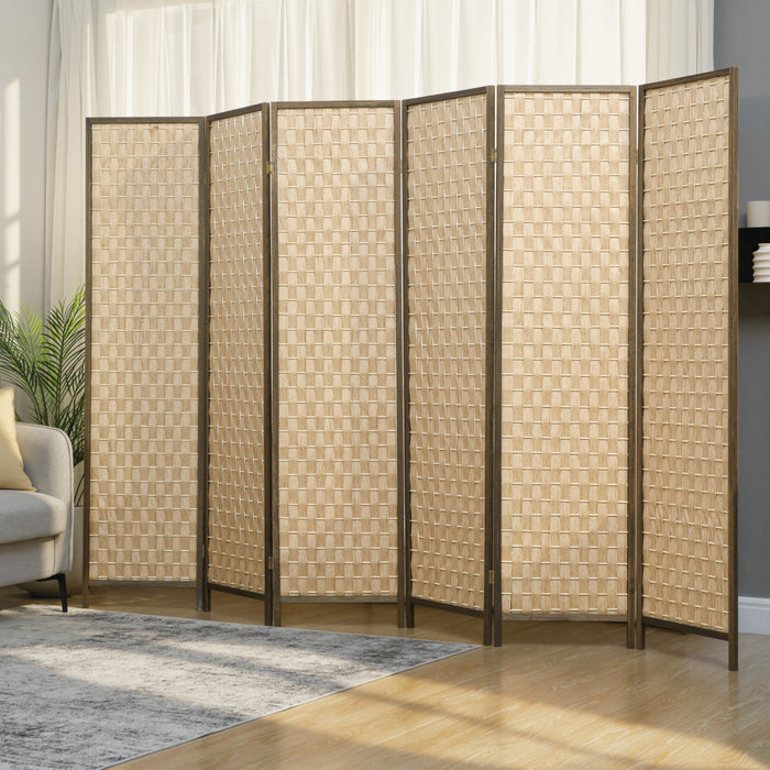HOMCOM Handwoven 6 Panel Privacy Screen, 6 FT Folding Room Divider, Brown