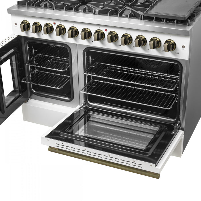 Forno Galiano 48\" French Door Dual Fuel Range,White, 6.58 cu.ft. Double Ovens-FFSGS6356-48WHT