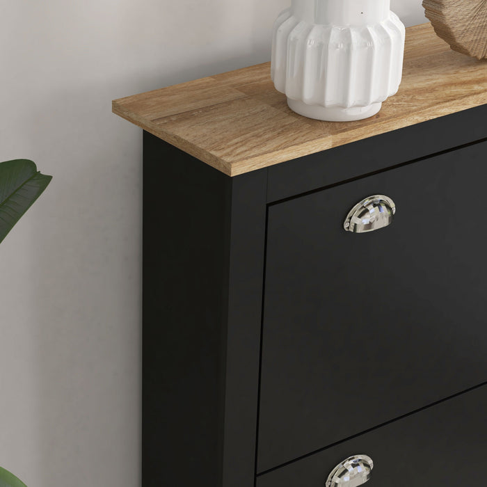 HOMCOM Hallway Shoe Cabinet with 2 Flip Drawers for 12 Pair of Shoes Black