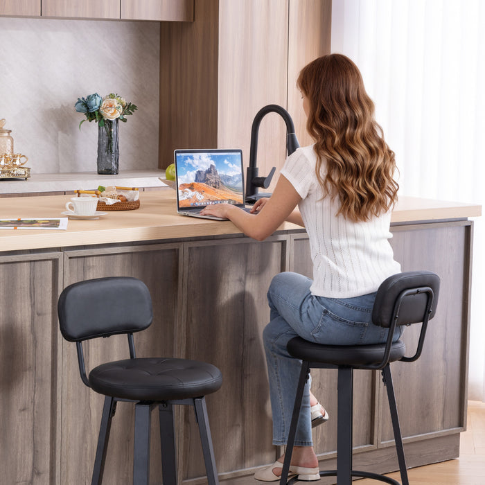 HOMCOM Bar Stools Set of 2, Swivel Counter Height Barstools Black