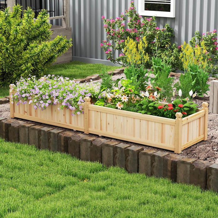Costway Wooden Raised Garden Bed Outdoor Rectangular Planter Box Whth Drainage Holes, Natural