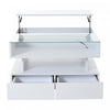 Oliver Lift-Top Coffee Table with LED Lighting and Glass Tabletop,White | Oliver table basse relevable – table avec eclairage LED et plateau en verre, blanc
