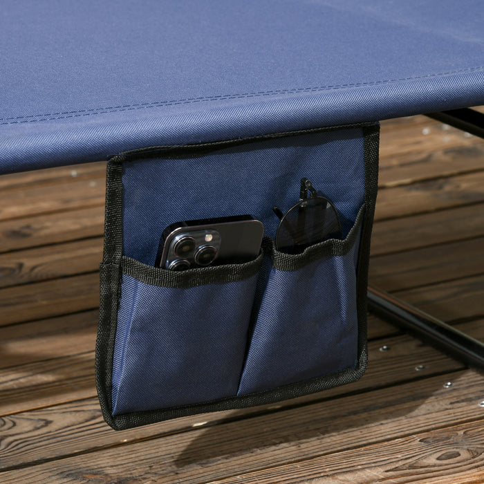 Outsunny 2 Piece Folding Chaise Lounges With Adjustable Backrest, Blue