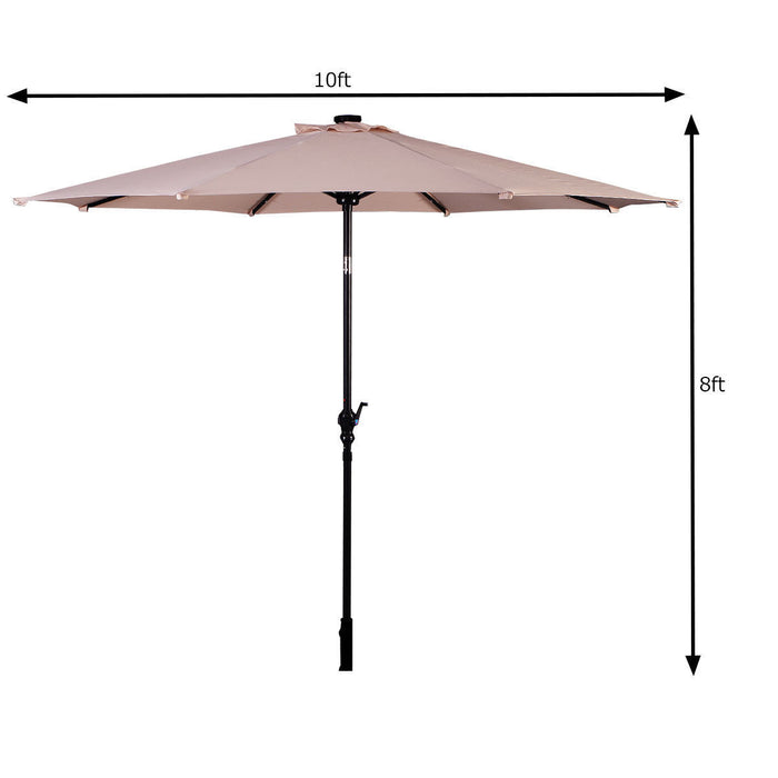 Costway 10ft Patio Solar Umbrella LED Patio Market Steel Tilt w/ Crank Outdoor Beige