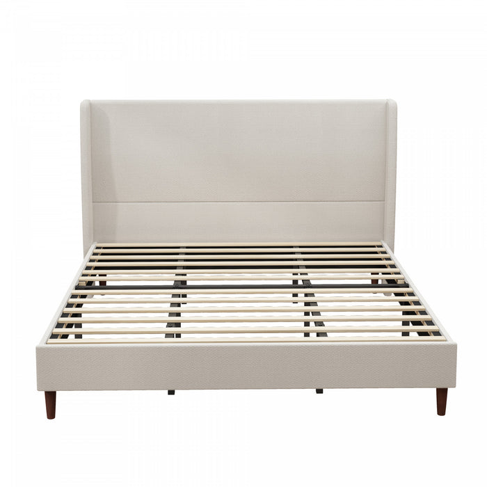 Harper Upholstered King Bed Frame with High Headboard, Chenille Fabric - Beige