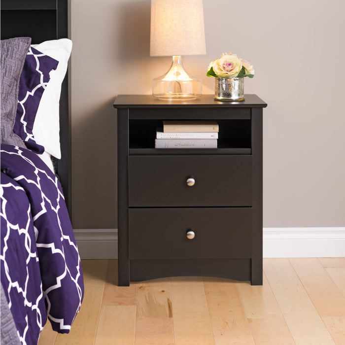 Jade Tall 2-Drawer Nightstand - Black