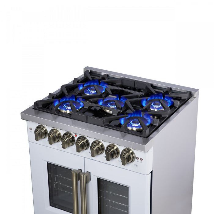 Forno Capriasca 30\" French Door Dual Fuel Range, White, 4.32 cu. ft. - FFSGS6387-30WHT