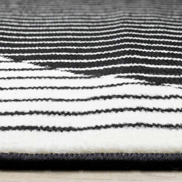 Florence Black White Stripes and Hollow Circle Modern Design, 4'7\" x 6'7\" Indoor Area Rug