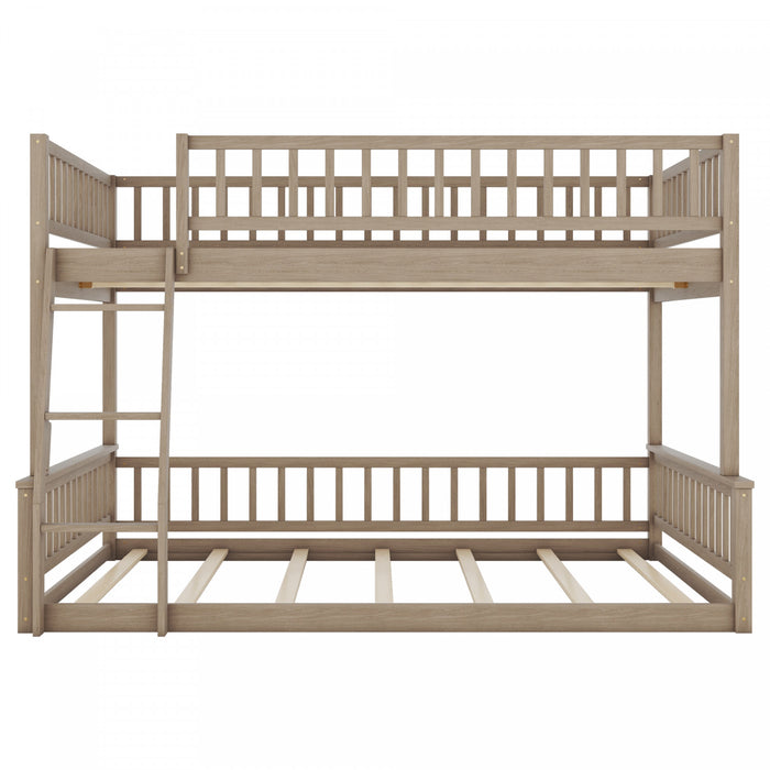 Sabrina Full Xl Over Queen Solid Wood Convertible Design Bunk Bed With Ladder, Walnut
