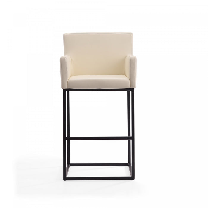 Ambassador Mid-Century Modern Metal Upholstered Barstool in Cream - Set of 2 Bar Stool
