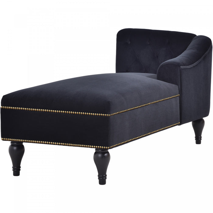 Serena Velvet Chaise Lounge with Button Tufting and Nailhead Trim, Black