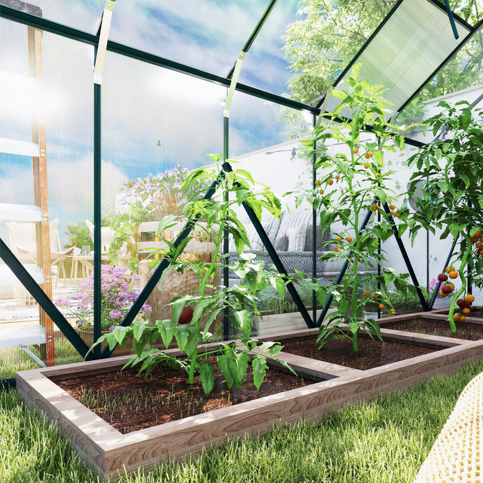 Outsunny Greenhouse Polycarbonate Garden Greenhouse with Roof Vent, Green