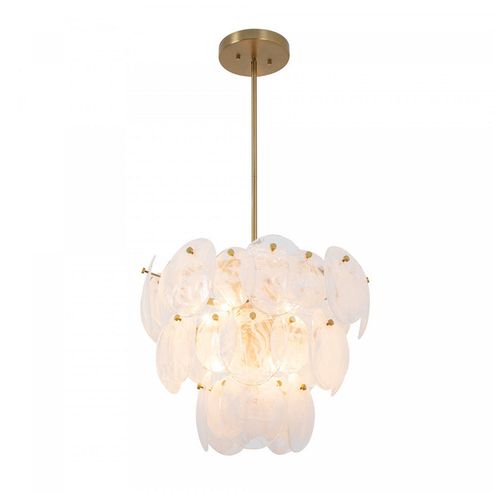 Lily 8 Light Chandelier, Brushed Brass With Wispy White Murano Style Glass
