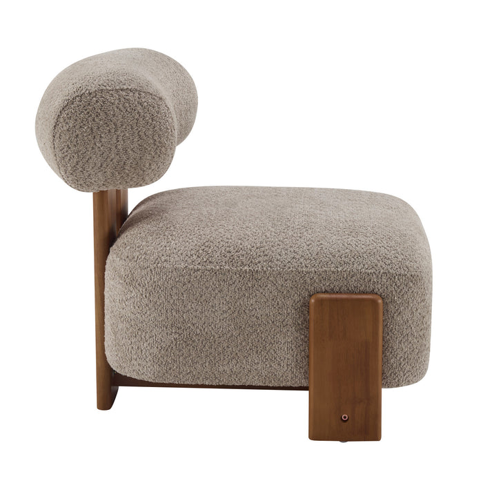 Luma Modern Boucle Lounge Chair with Rolled Backrest and Solid Wood Frame, Brown, Walnut