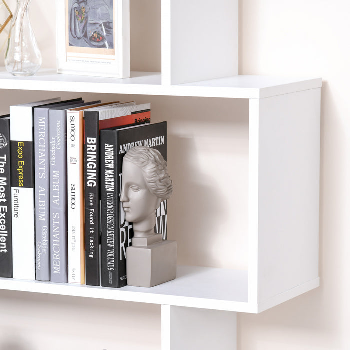 HOMCOM 6 Tier Wooden Bookcase S Shape Display Unit Divider Home Office White