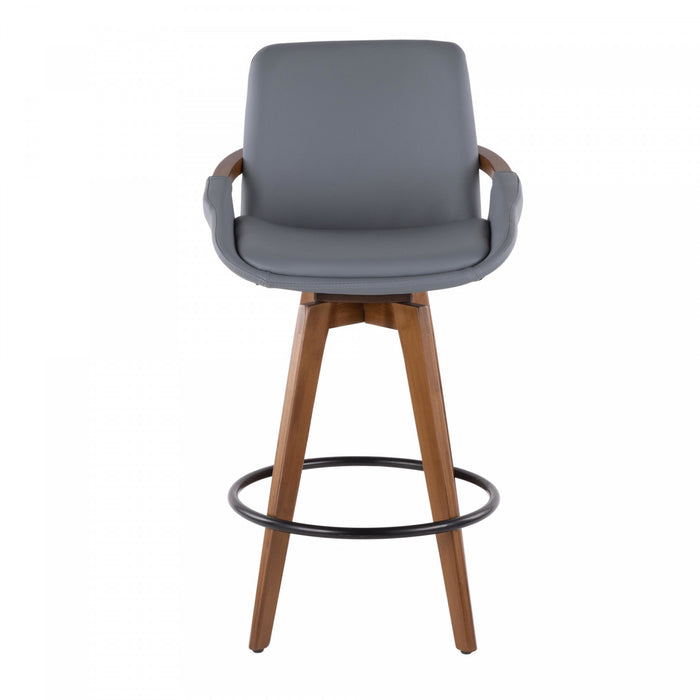 LumiSource Cosmo Faux Leather Mid-Century Modern Counter-Height Stool - Walnut/Grey