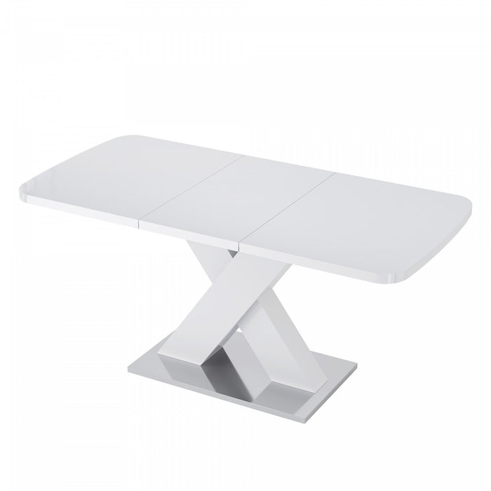 Liam Modern Rectangle Stretchable Dining Table with X-Shape Legs and Metal Base,White