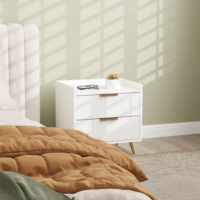 HOMCOM Bedside Table, Nightstand with 2 Drawers for Bedroom, White