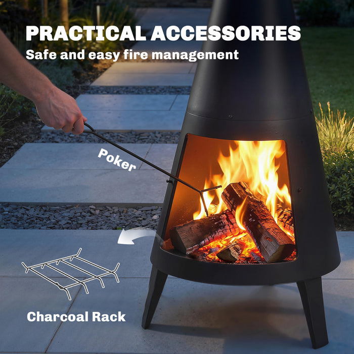 Outsunny with Chimney, Outdoor Fire Pit, Black