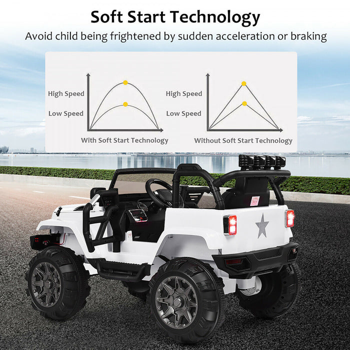 Costway 12v Kids Ride On Truck Car W/ Remote Control Mp3 Music Led Lights White