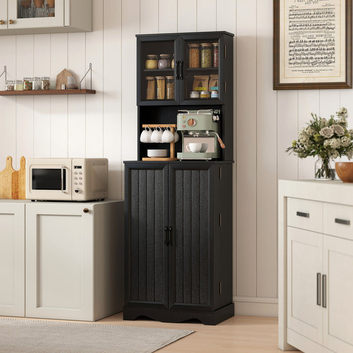 71\" Kitchen Pantry Cabinet, Kitchen Hutch with 8 Door Shelves, Black