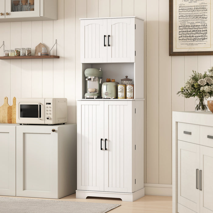 HOMCOM 71.5\" Tall Pantry Cabinet, Kitchen Cupboard with Spice Racks, White