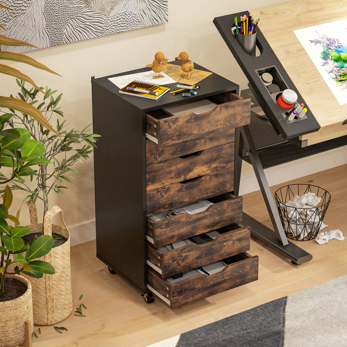 Vinsetto Mobile Filing Cabinet with Drawers File Cabinet, Rustic Brown