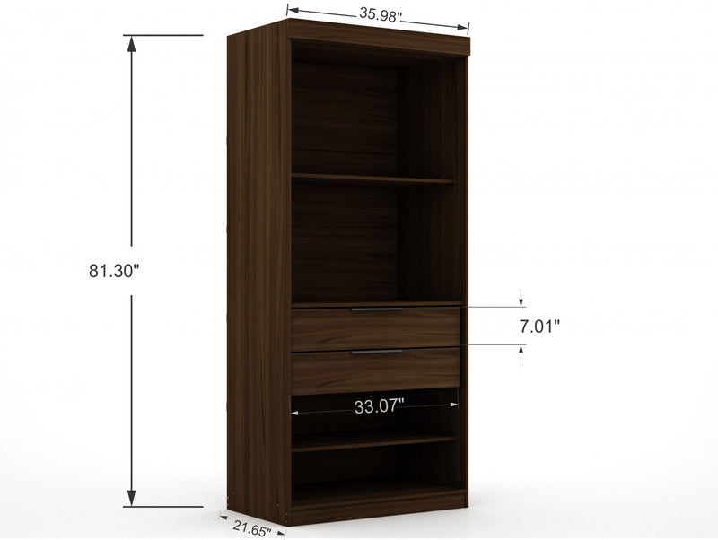 Mulberry Contemporary Modern 2-Piece Wardrobe Closet in Chestnut Brown
