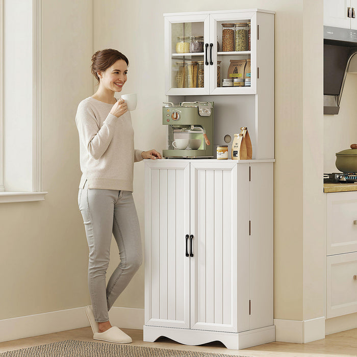 71\" Kitchen Pantry Cabinet, Kitchen Hutch with 8 Door Shelves, White