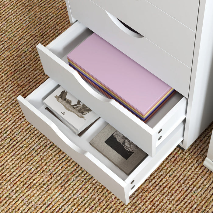 HOMCOM File Cabinet with 5 Drawer Wheels Storage Organizer White