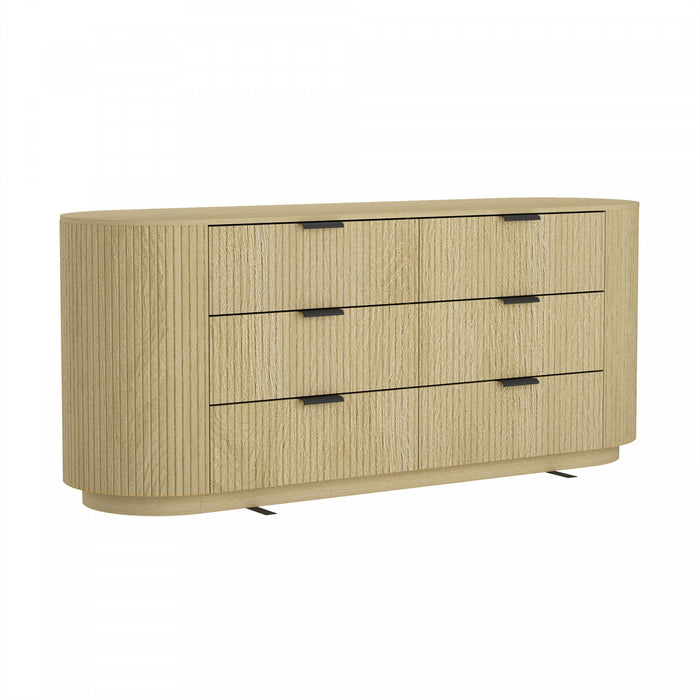 Olivia Manhattan Modern 71\" Dresser in Natural Oak (6-Drawer)