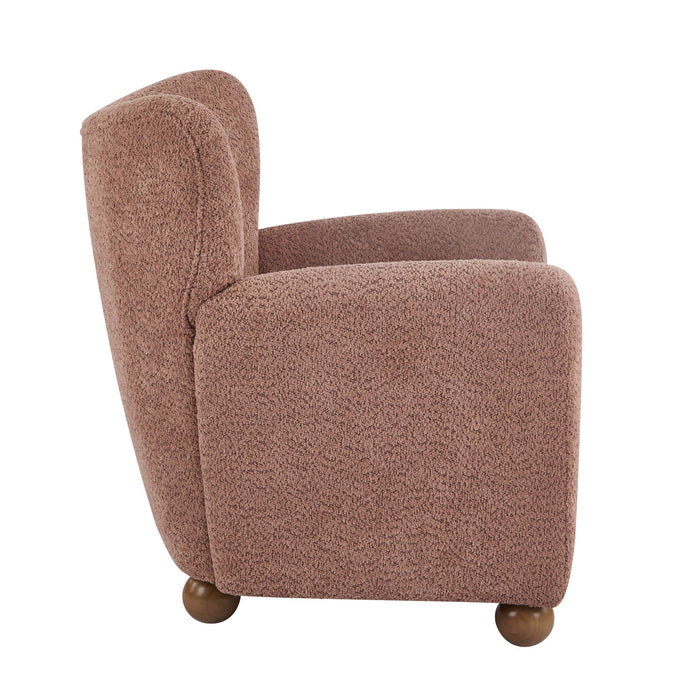 Wingate Cozy Wingback Armchair with Premium Fabric and Solid Wood Legs, Coral, Teak