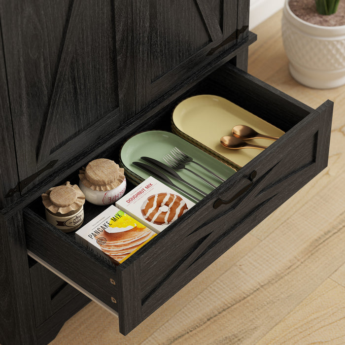 HOMCOM 64\" Kitchen Pantry Cabinet Storage Cabinet with Doors Drawers, Black