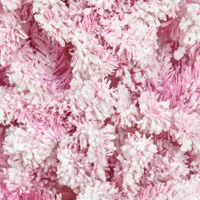 Homcom Snow Flocked Pencil Artificial Christmas Tree With Steel Base Pink