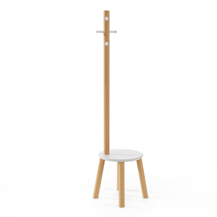 Umbra Modern Wood Pillar Stool and Coat Rack - White and Natural