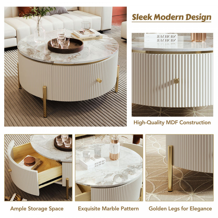 Nelson 31.5\" Modern Round Coffee Table With 2 Storage Drawers, Off White