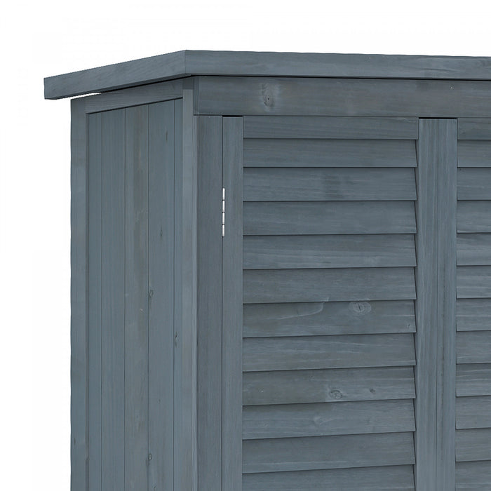 Outsunny Wooden Garden Shed, Compact Outdoor Storage Shed, 3-tier Shelves Tool Organizer With Asphalt Roof And Shutter Doors, 34.3\" X 18.3\" X 63\", Grey